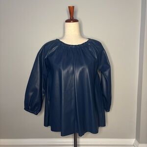 Dolce Cabo Faux Leather Puff Sleeve Blouse size XS